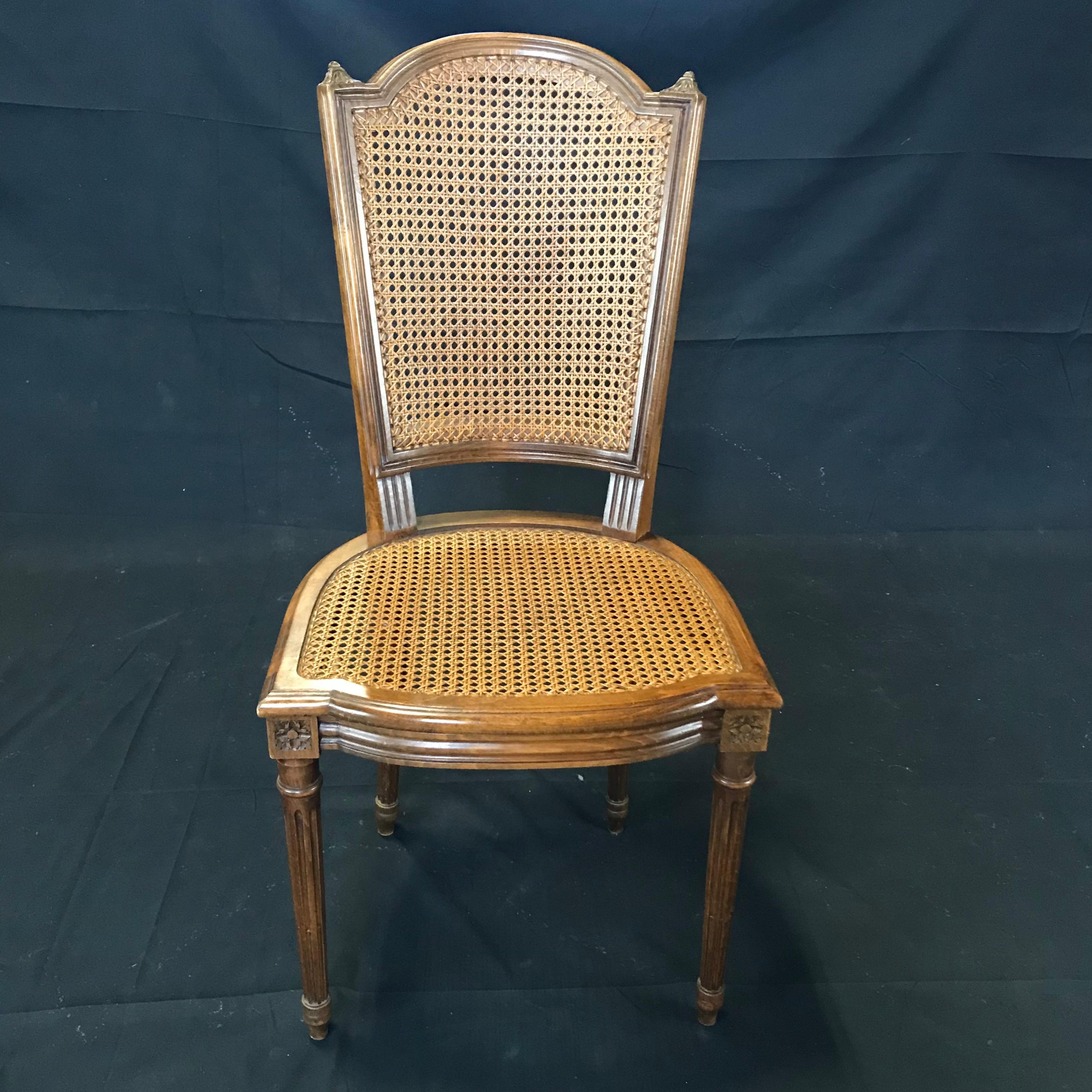 Classically Beautiful Set of 4 French Louis XVI Walnut and Caned Dining Chairs 2