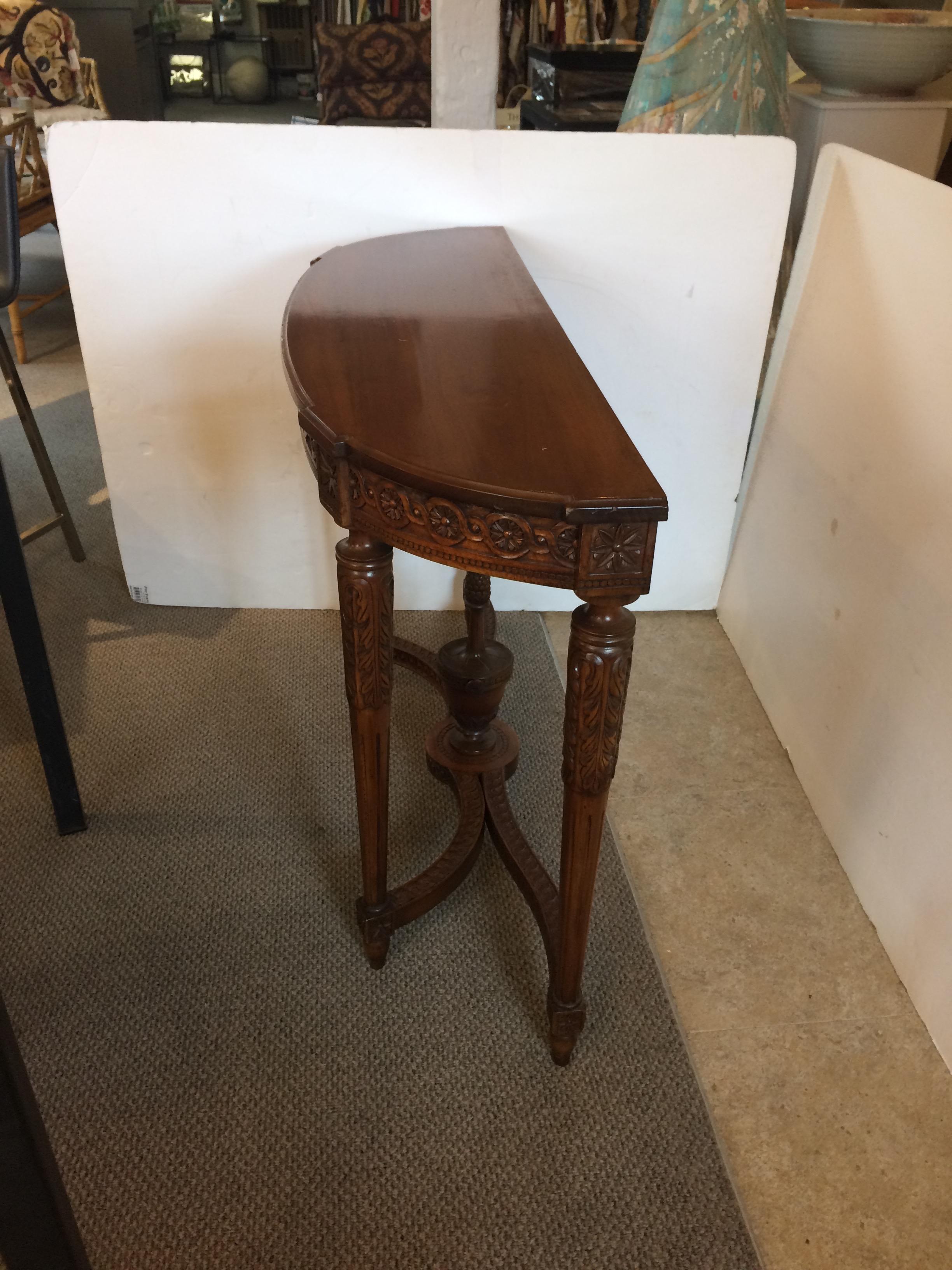 Classically Elegant 19th Century French Carved Walnut Demilune Console Table 6