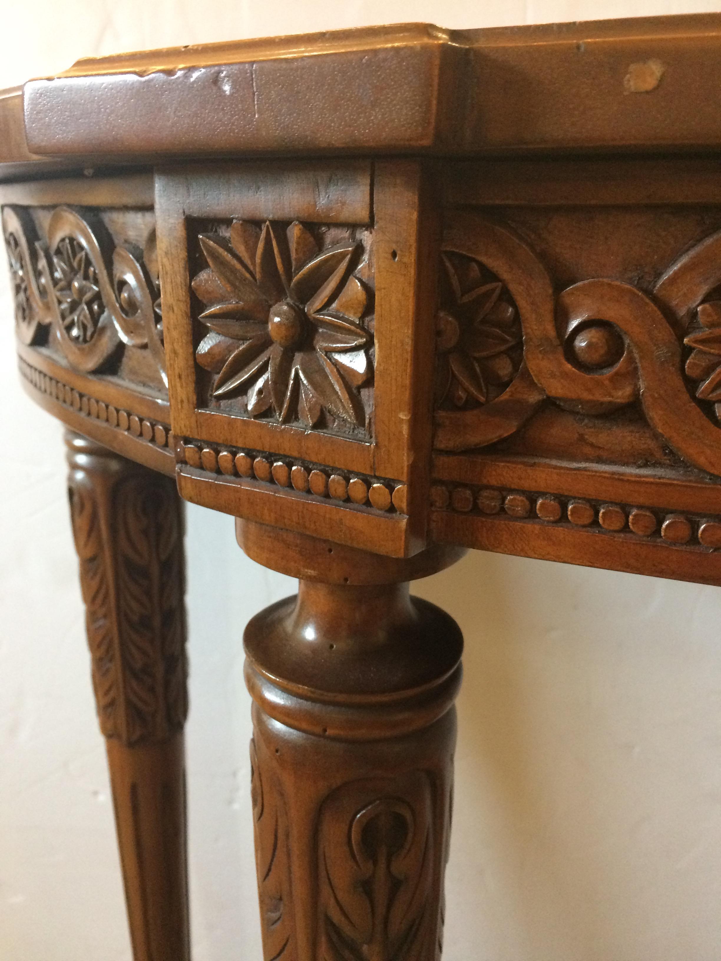 Classically Elegant 19th Century French Carved Walnut Demilune Console Table In Excellent Condition In Hopewell, NJ