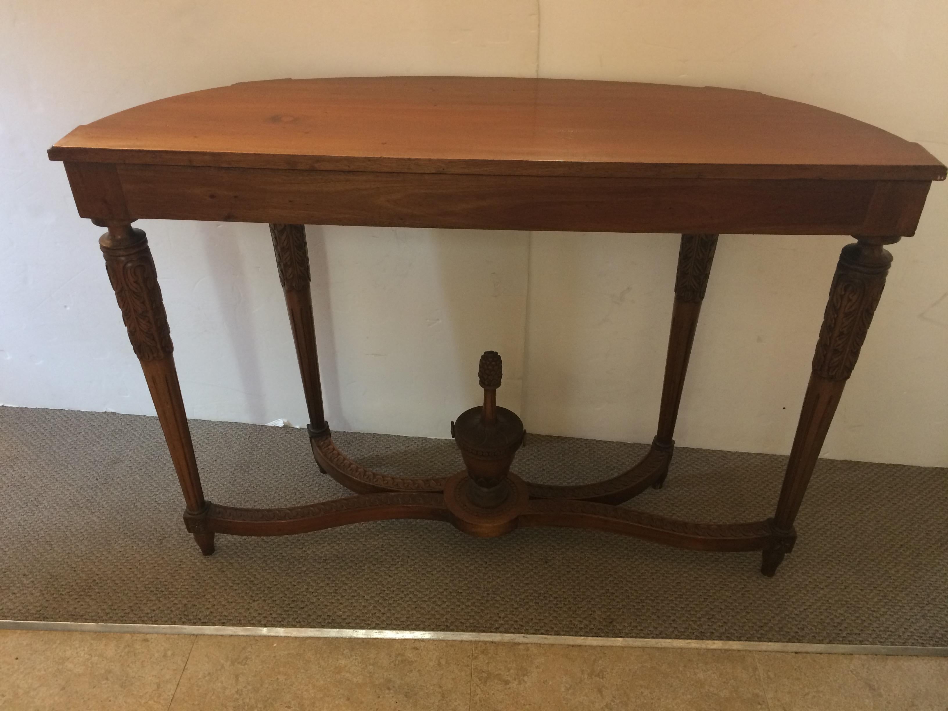 Classically Elegant 19th Century French Carved Walnut Demilune Console Table 5