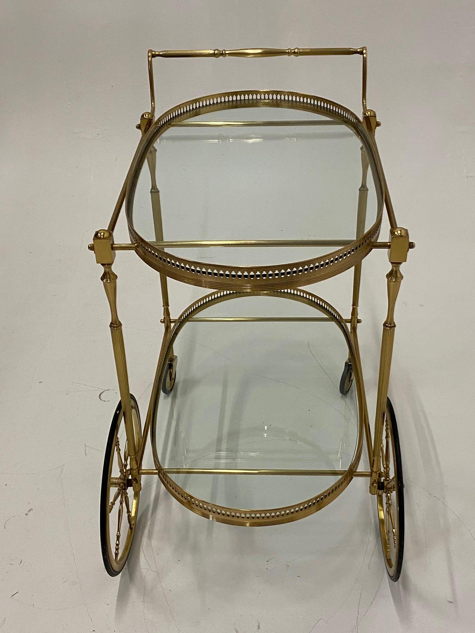 Classically Elegant Brass and Glass Mid-Century Modern Bar Cart 5