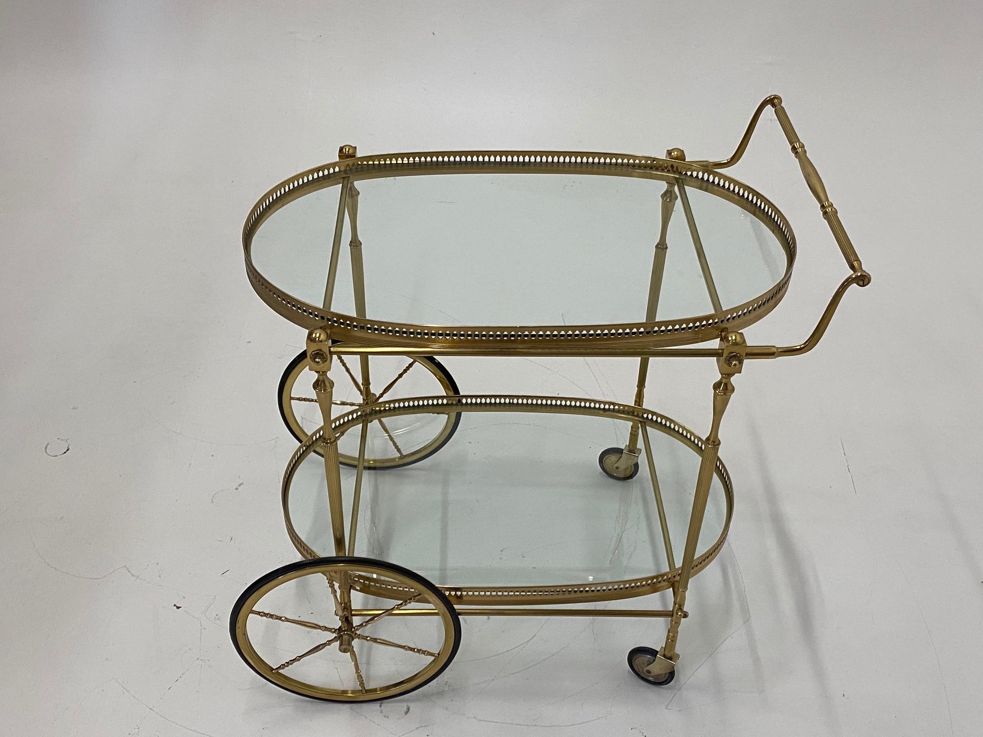 Hollywood Regency Classically Elegant Brass and Glass Mid-Century Modern Bar Cart