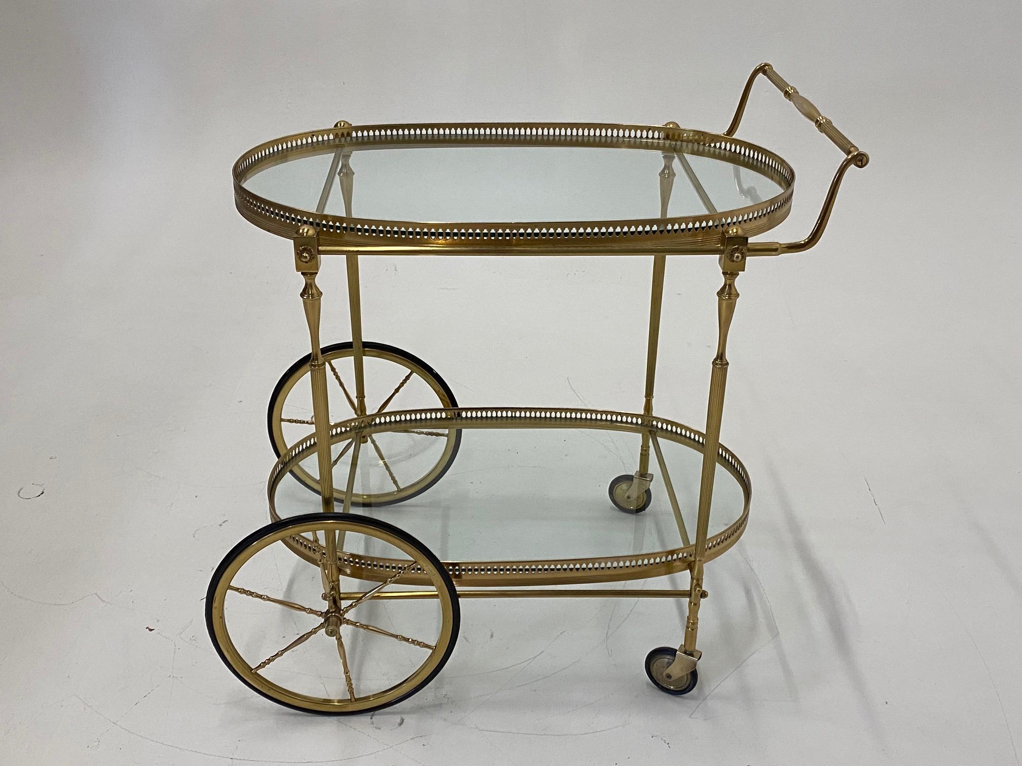 American Classically Elegant Brass and Glass Mid-Century Modern Bar Cart
