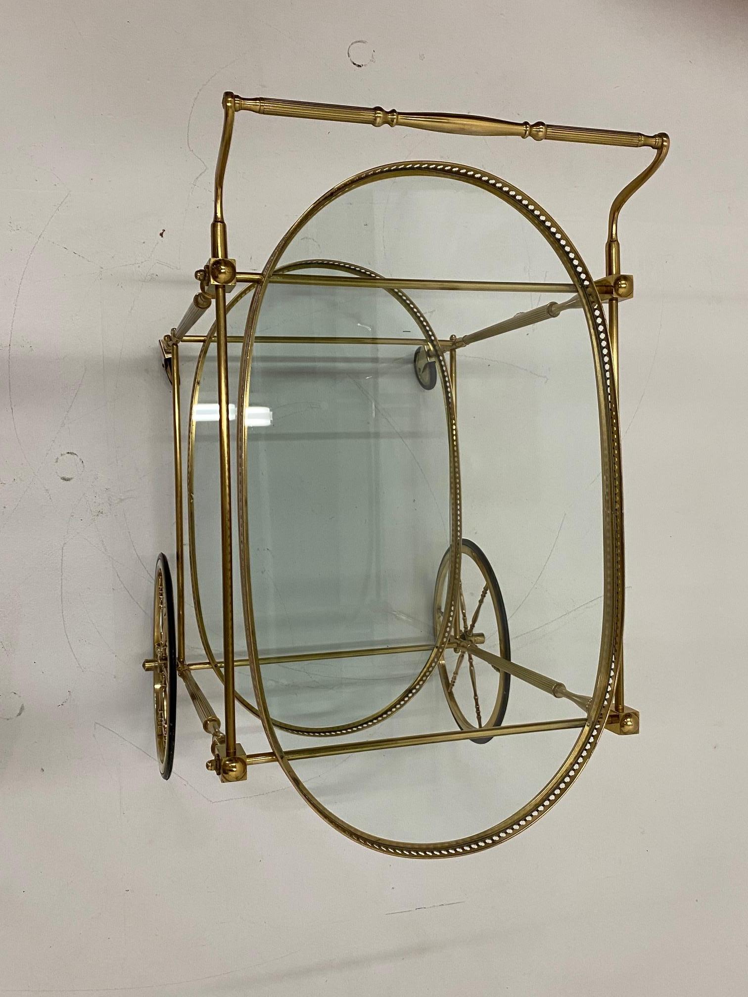 Classically Elegant Brass and Glass Mid-Century Modern Bar Cart 1