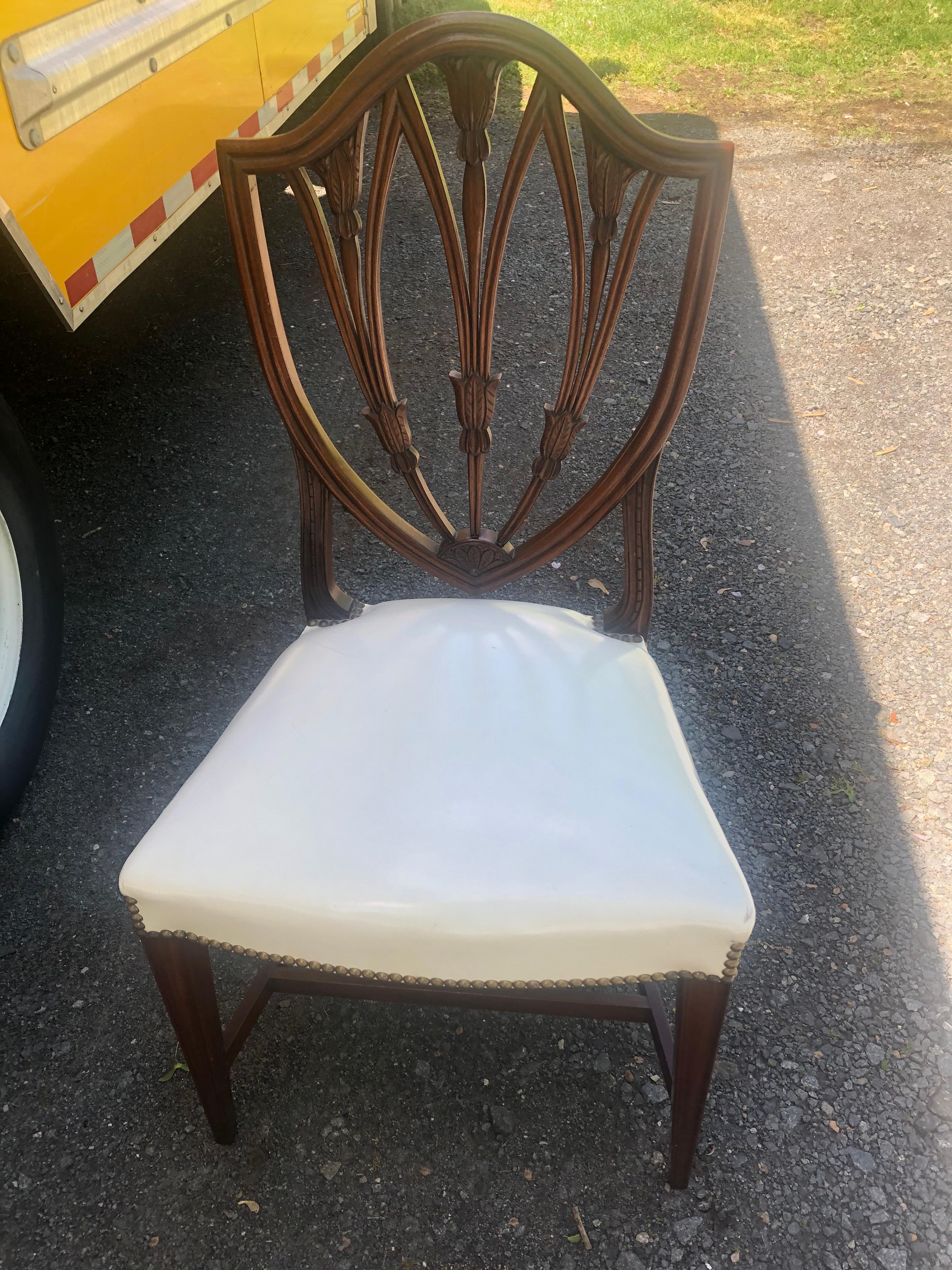 Mid-20th Century Classically Elegant Set of 10 Hand Crafted Mahogany Shield Back Dining Chairs For Sale