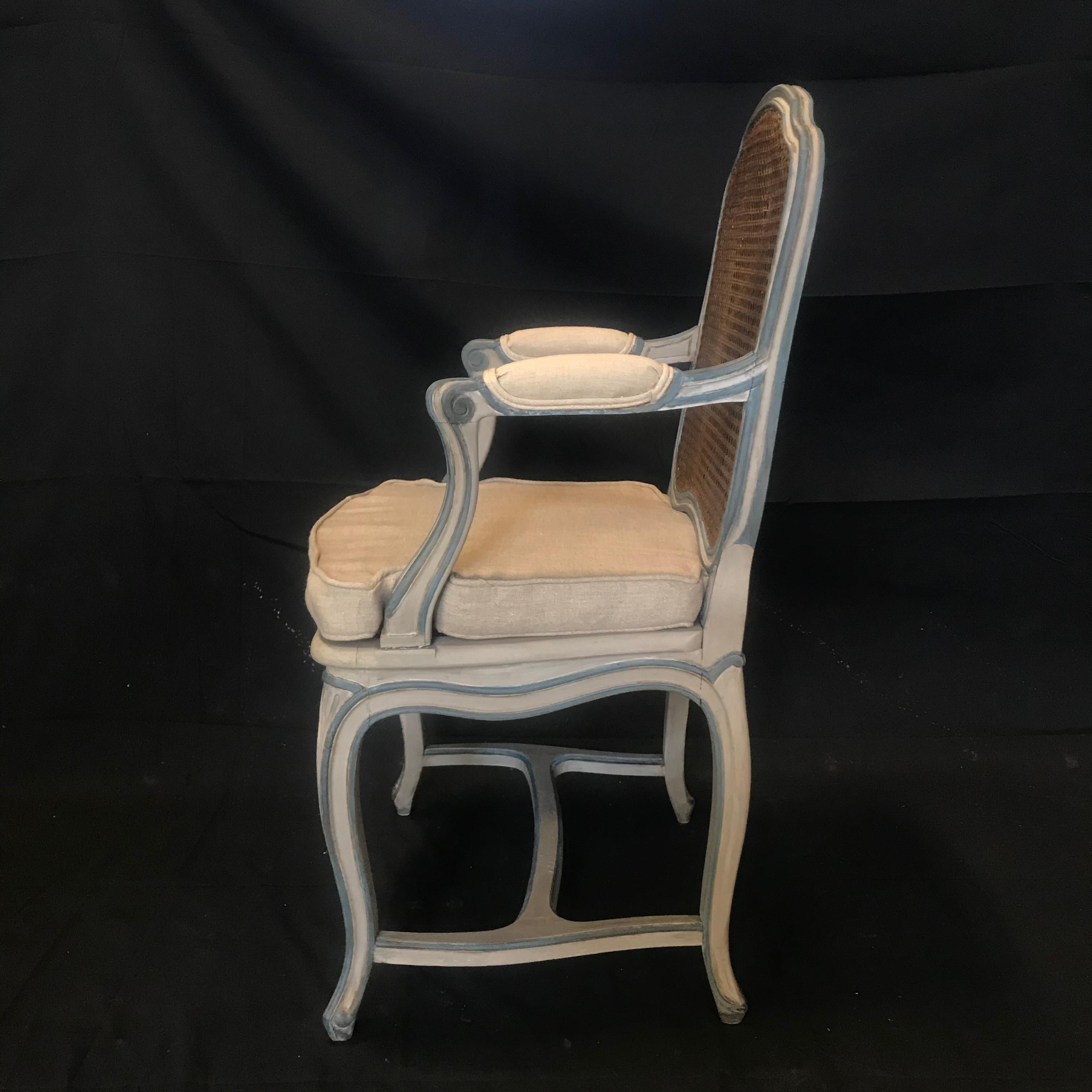 19th Century  Classically Elegant Set of 6 Louis XV French Blue Gray Dining Chairs