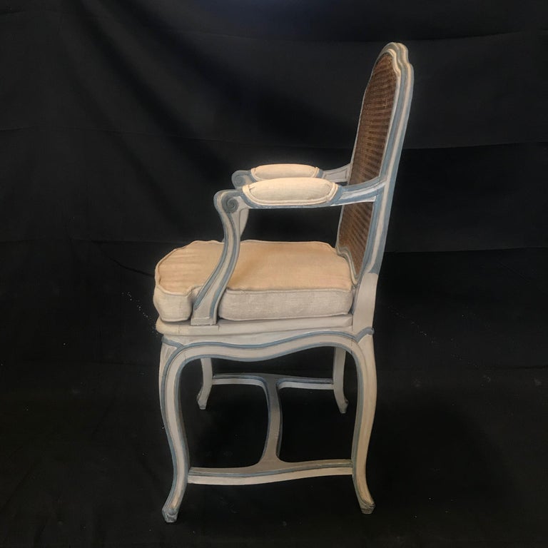 19th Century  Classically Elegant Set of 6 Louis XV French Blue Gray Dining Chairs For Sale