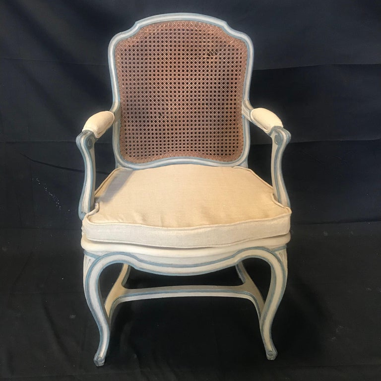  Classically Elegant Set of 6 Louis XV French Blue Gray Dining Chairs For Sale 2