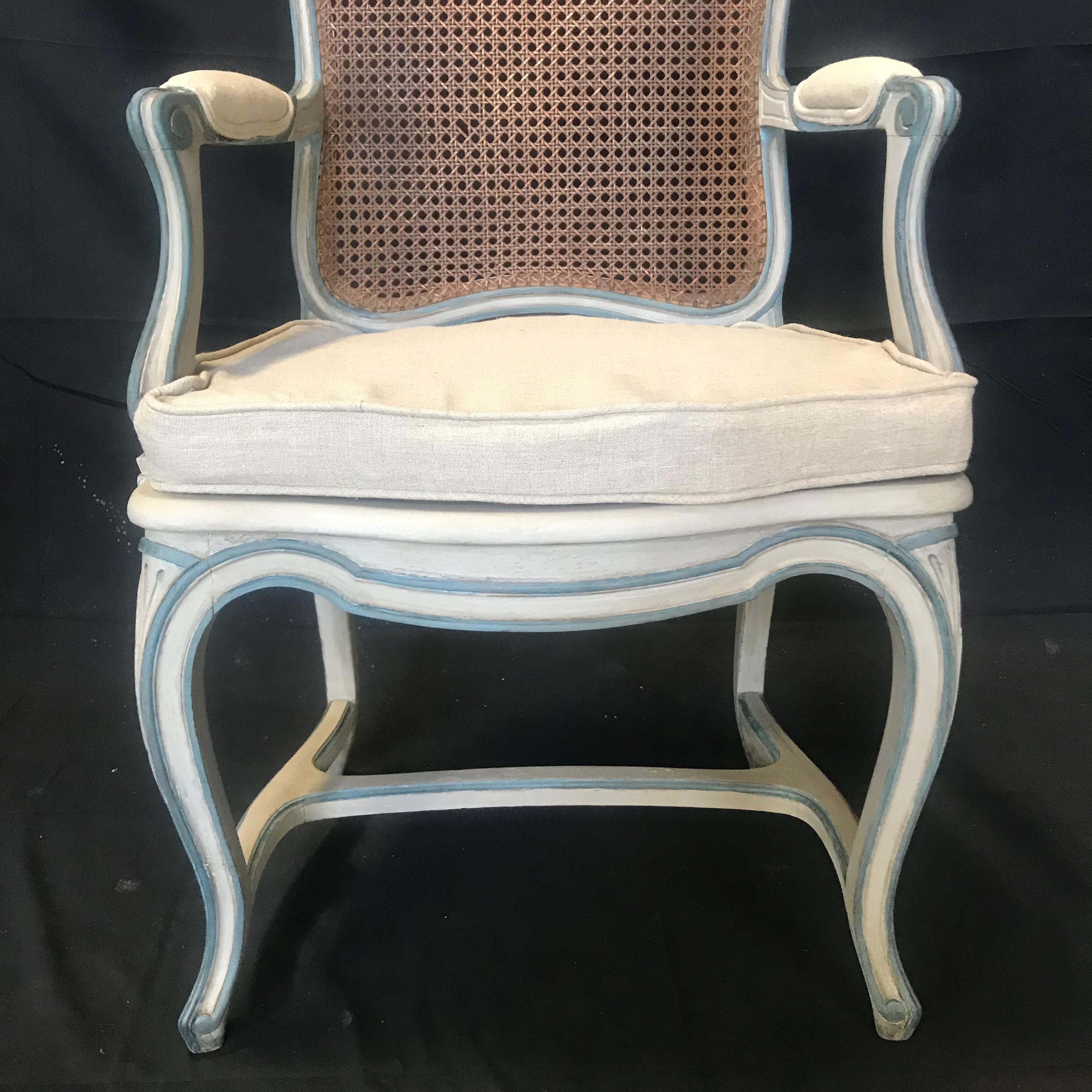  Classically Elegant Set of 6 Louis XV French Blue Gray Dining Chairs 3