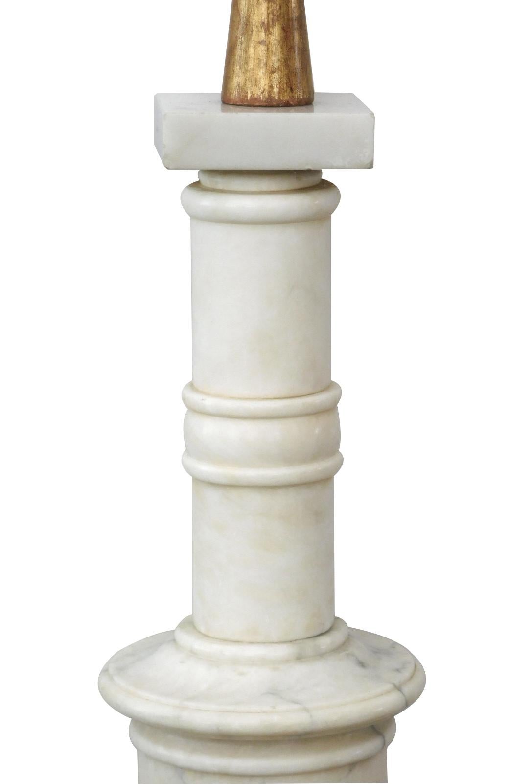 Carved Classically-inspired Italian 1950's Carrara Marble Columnar Lamp For Sale