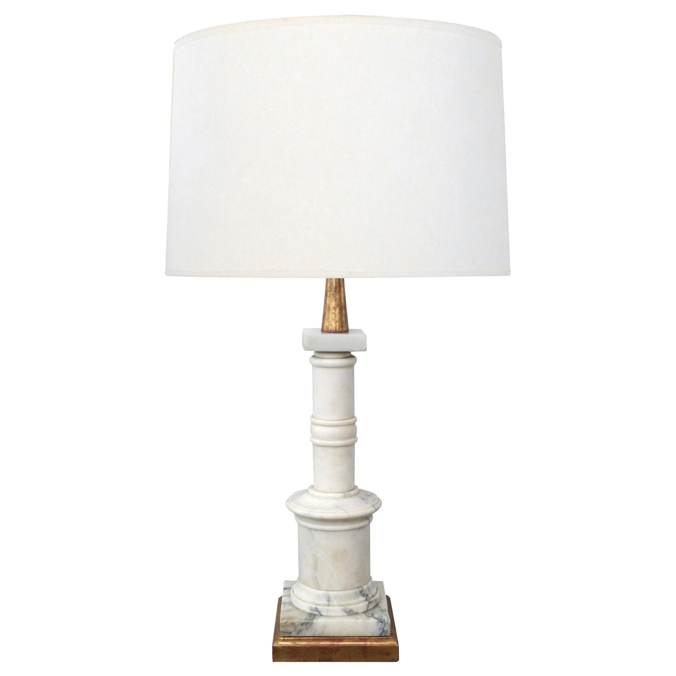 Classically-Inspired Italian 1950's Carrara Marble Columnar Lamp For Sale