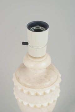 Classically shaped table lamp crafted in white marble. Italy, 1970s