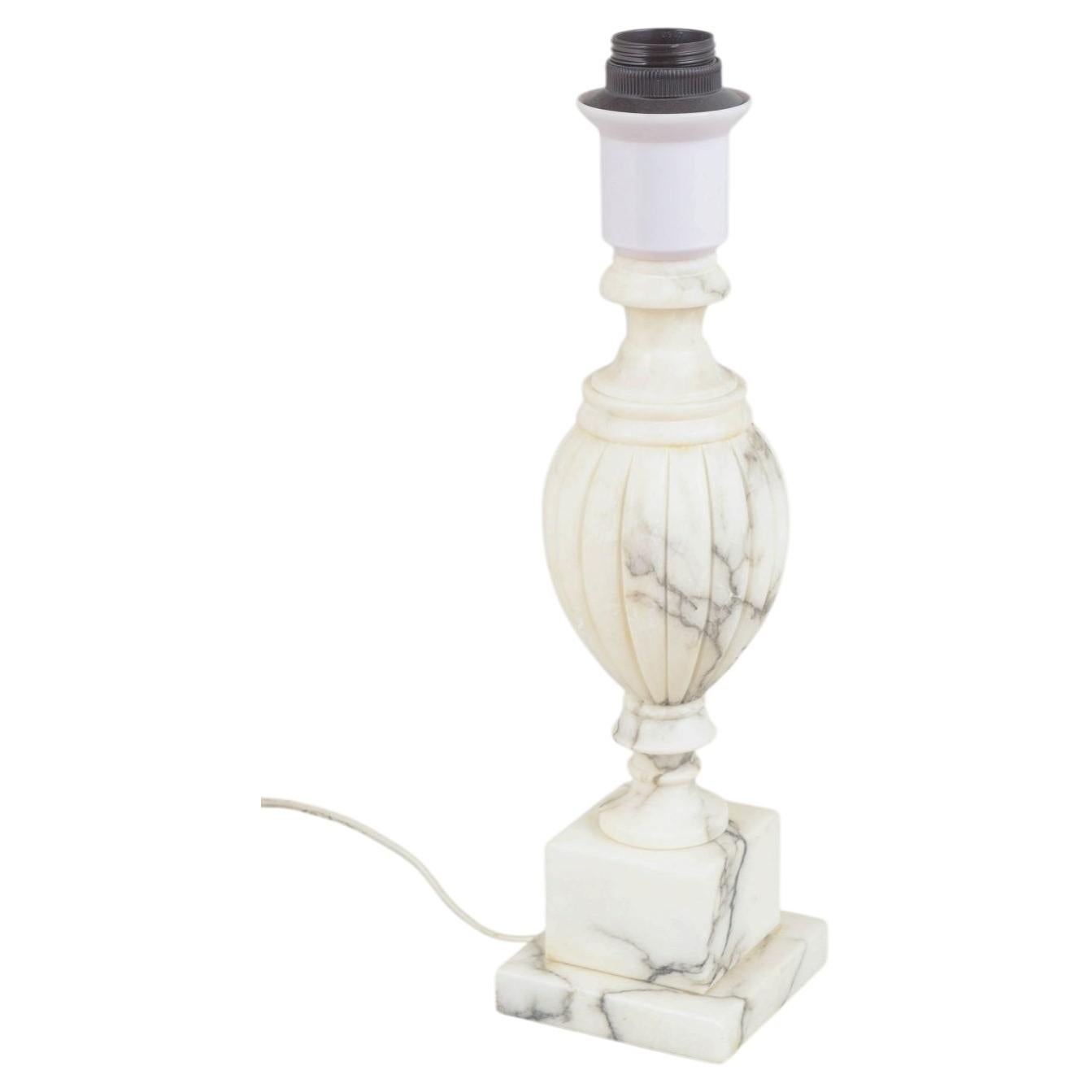 Classically shaped table lamp crafted in white marble. Italy, 1970s