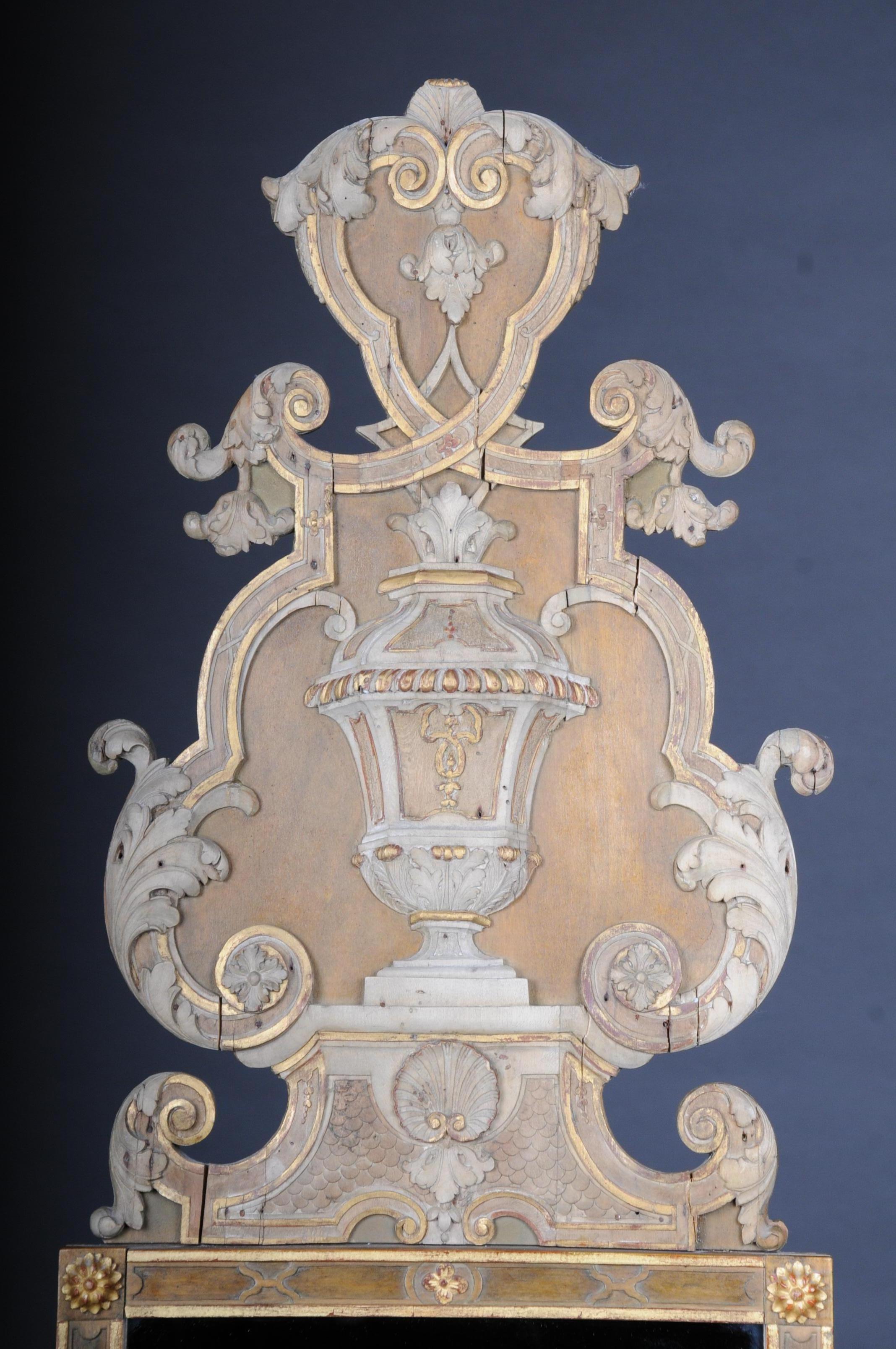 Hand-Carved Classicism Wall Mirror, Colored 19th Century For Sale