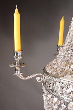 Classicist Basket Chandelier in antique Empire Style silver brass hand carved