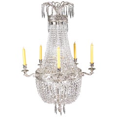 Classicist Basket Chandelier in antique Empire Style silver brass hand carved