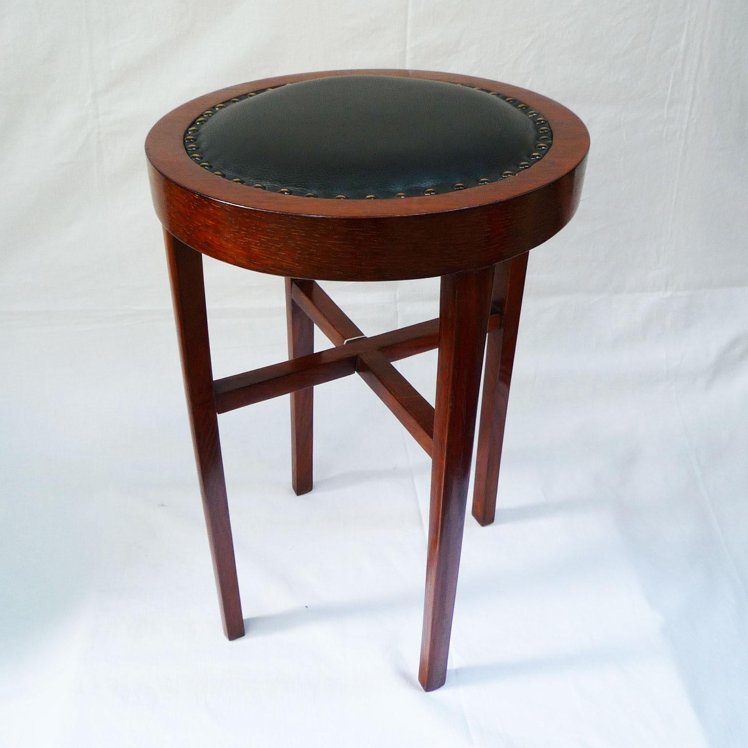 Neoclassical Classicist Stool with Leather Upholstery