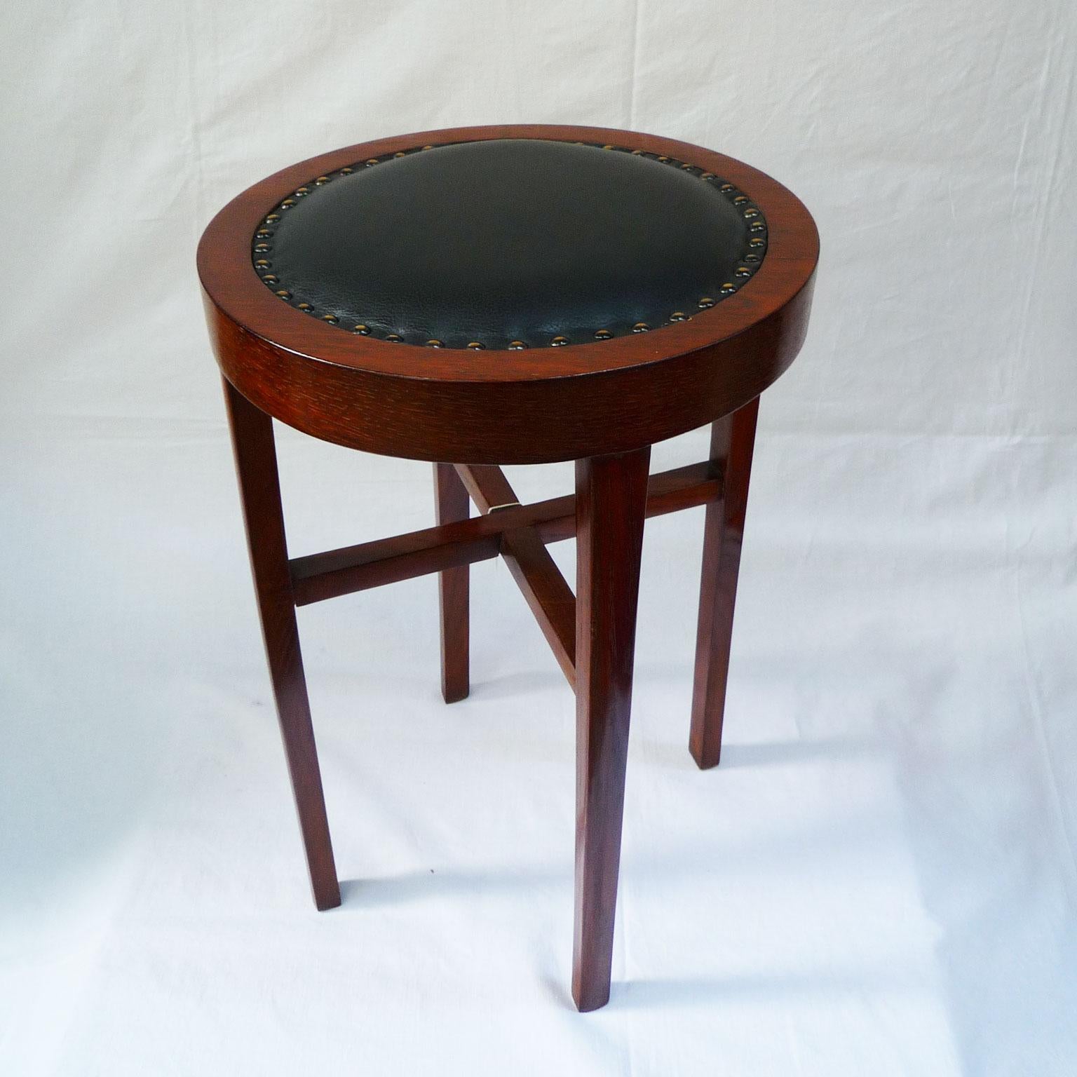 German Classicist Stool with Leather Upholstery