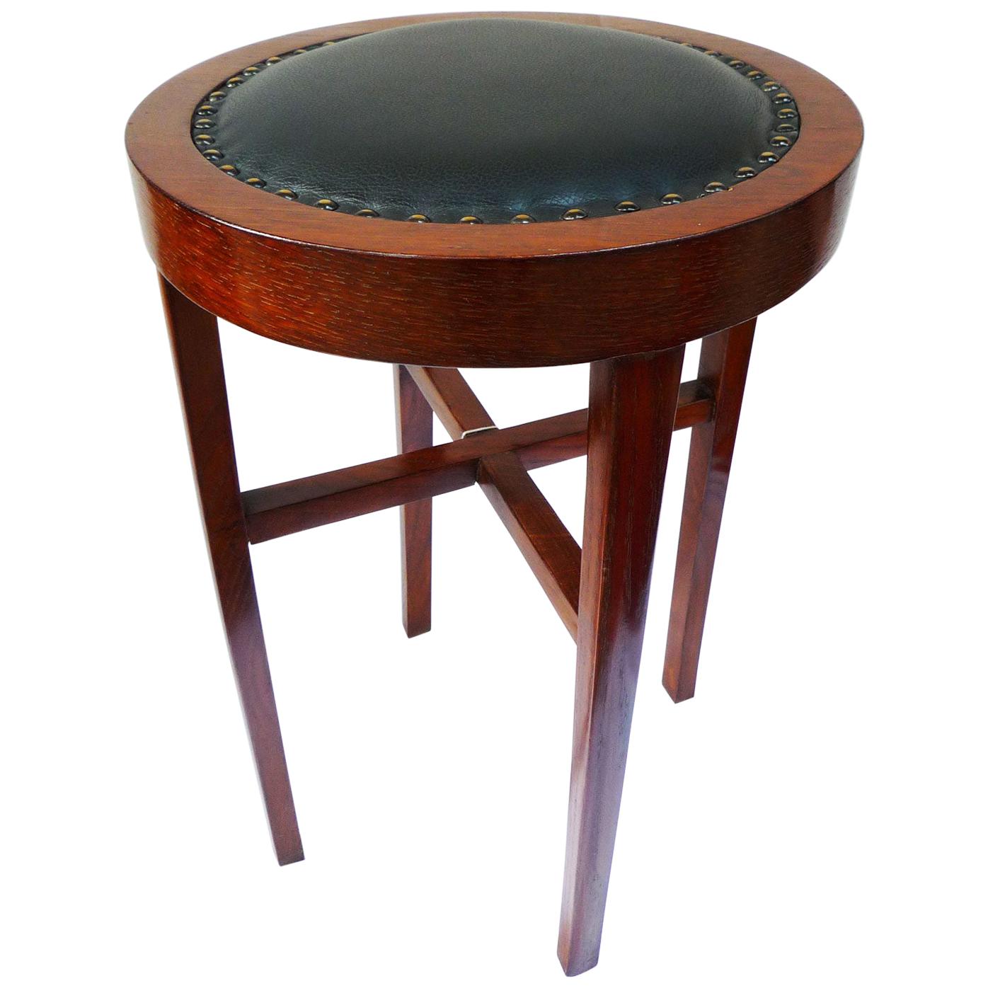 Classicist Stool with Leather Upholstery