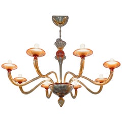 Classico, Murano Chandelier, Red and Amber, Eight Arms, 1990s