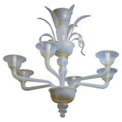 Classico, Pauly Murano Chandelier, Beautiful Opaline, Six Arms, Cimiero, 1960s