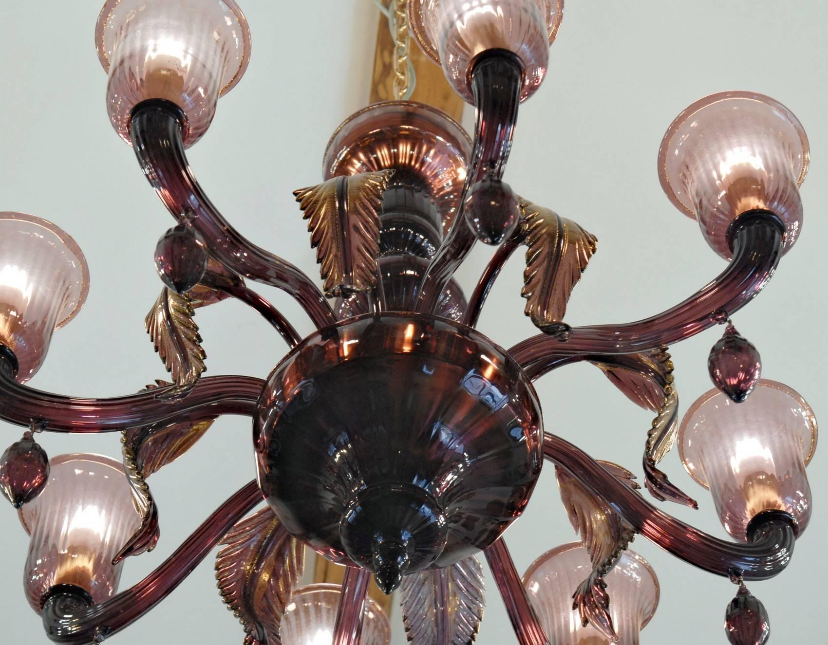 Classico, Murano Chandelier, Amethyst, Eight Arms, Gold Leaf and Rigadin 5