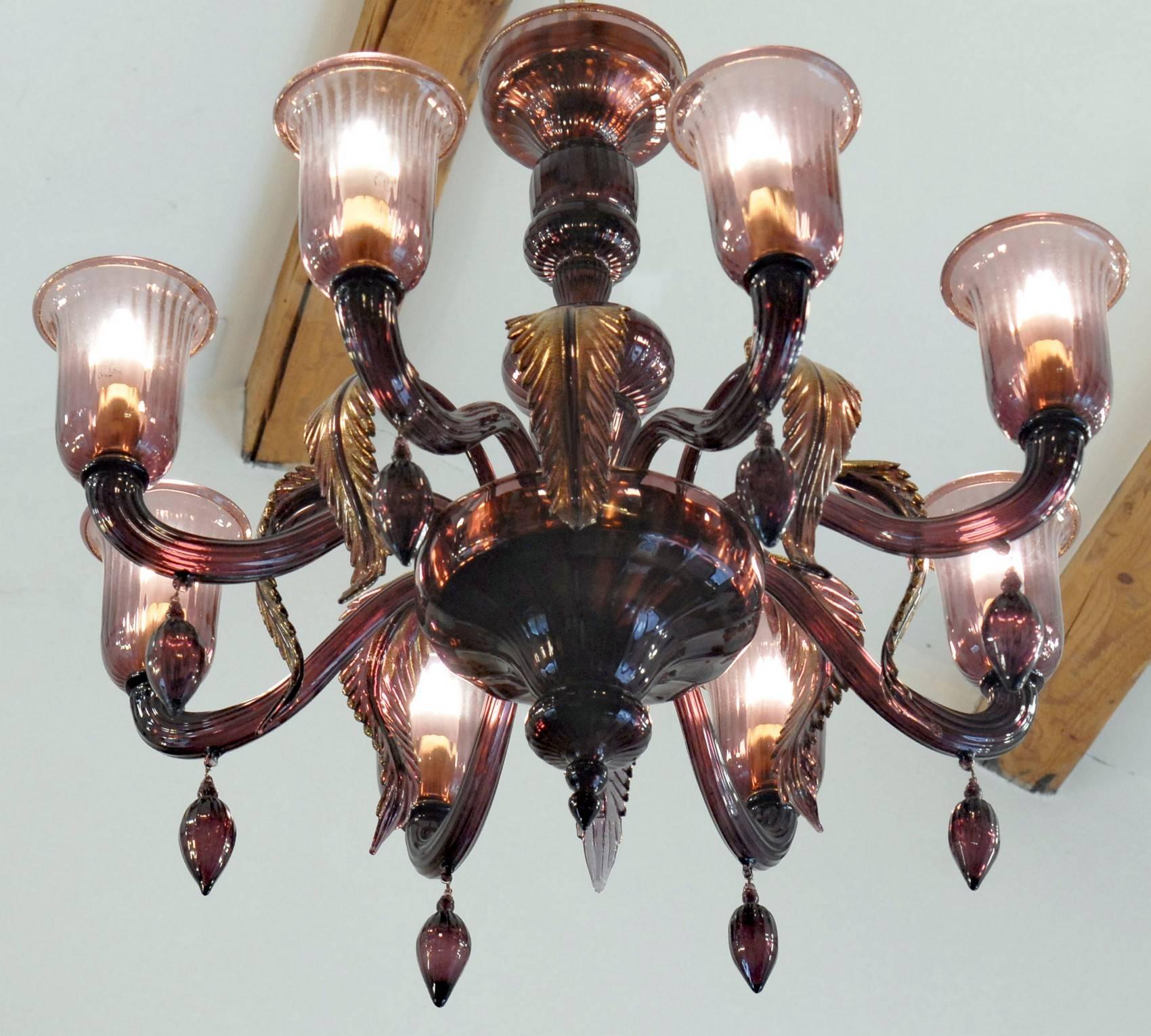 Classico, Murano Chandelier, Amethyst, Eight Arms, Gold Leaf and Rigadin 2