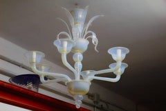Classico, Pauly Murano Chandelier, Beautiful Opaline, Six Arms, Cimiero, 1960s