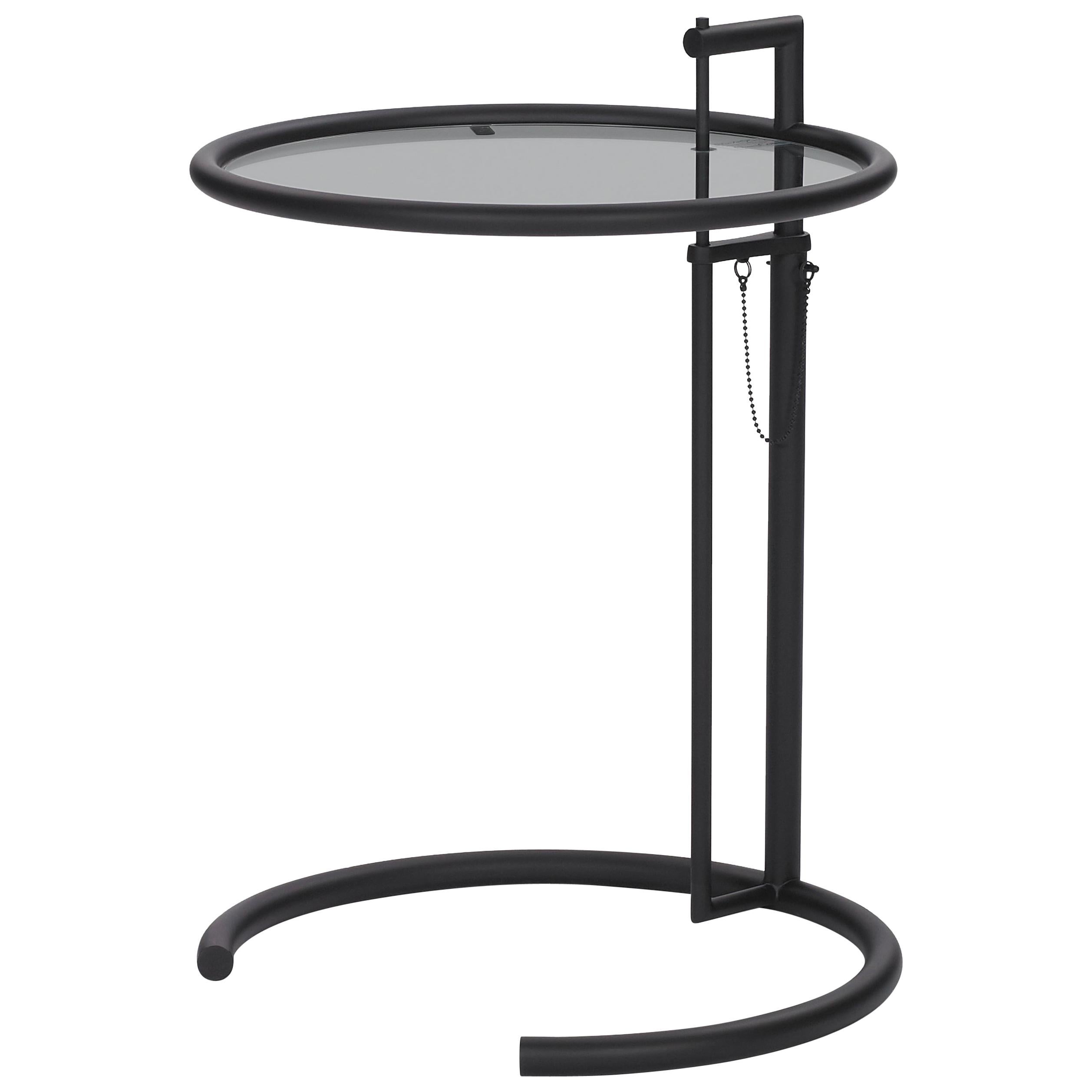 ClassiCon Adjustable Table E 1027 in Black and Smoked Glass by Eileen Gray
