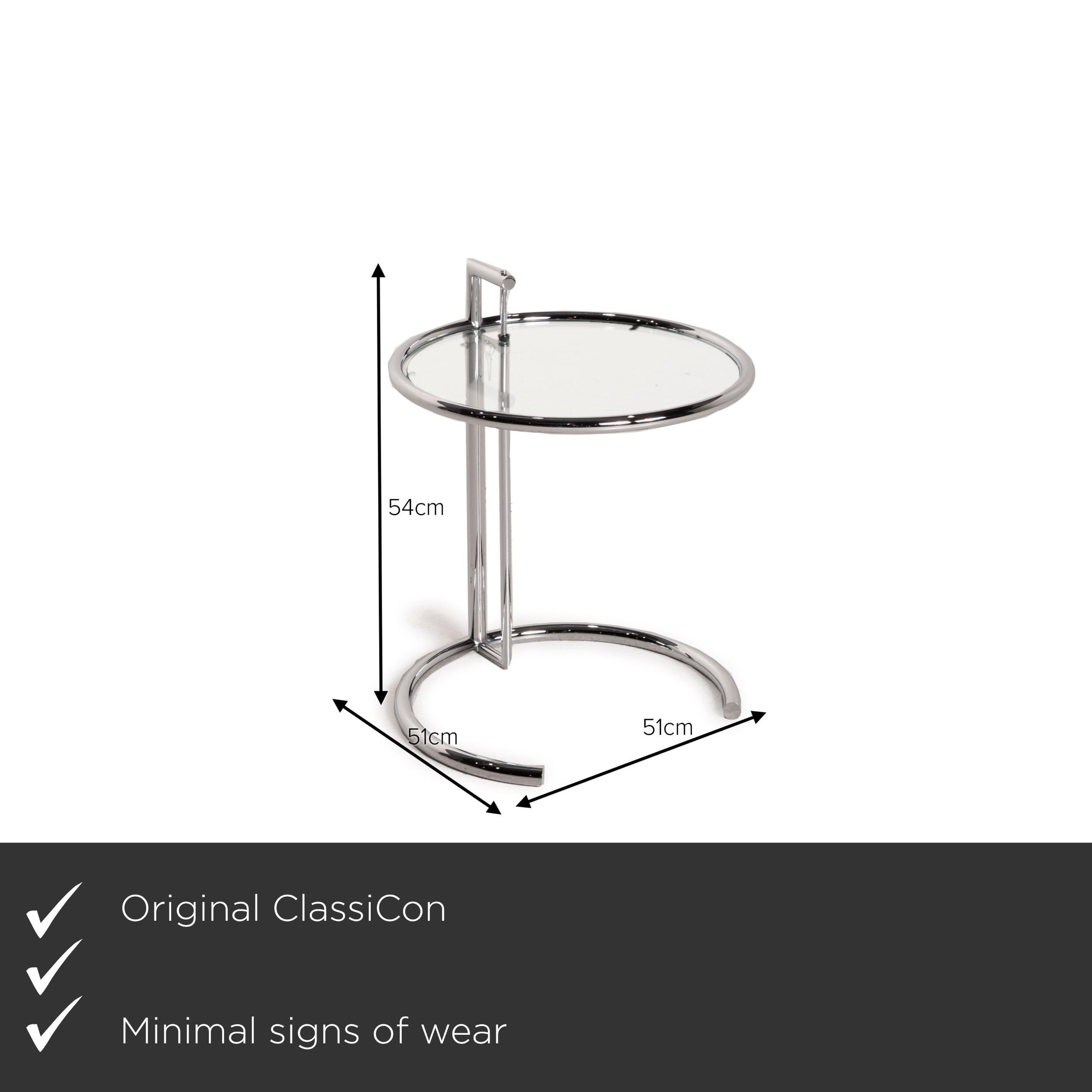 We present to you a ClassiCon adjustable table E1027 glass table side table chrome by Eileen Gray.

Product measurements in centimeters:

Depth: 51
Width: 51
Height: 54.







   