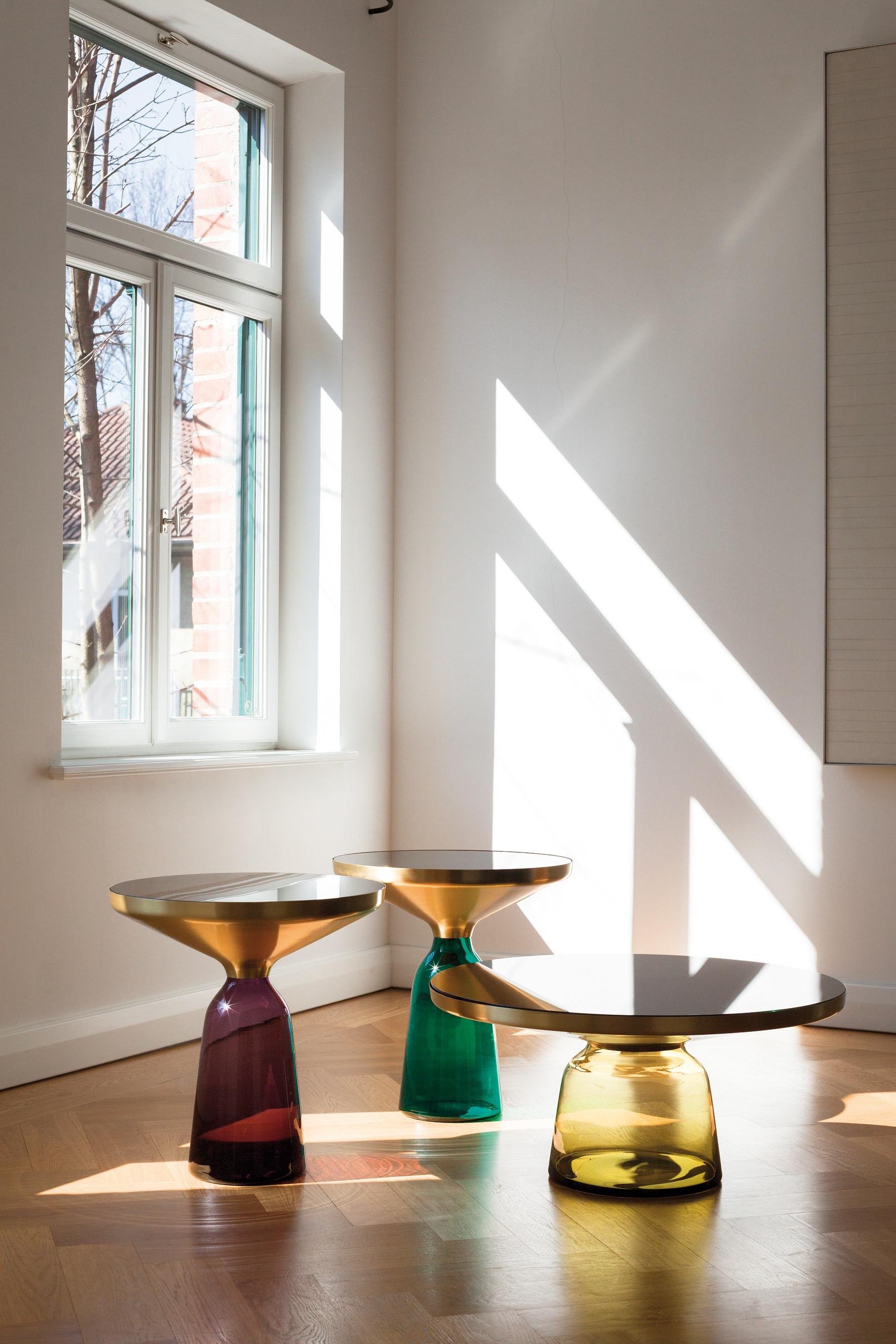 ClassiCon Bell Side Table Brass and Topaz Yellow with Marble Sebastian Herkner 2