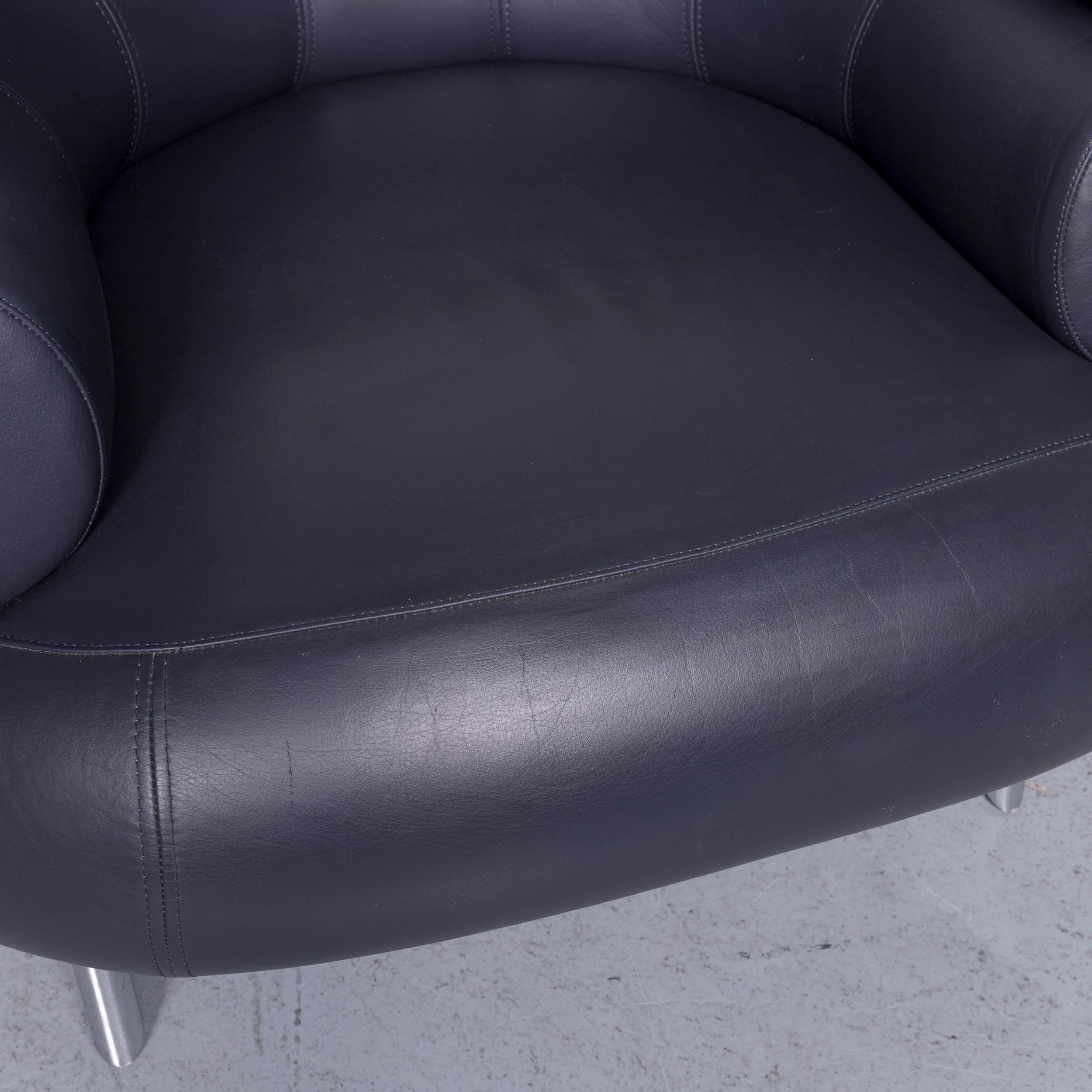 German ClassiCon Bibendum Chair Designer Leather Armchair Blue For Sale