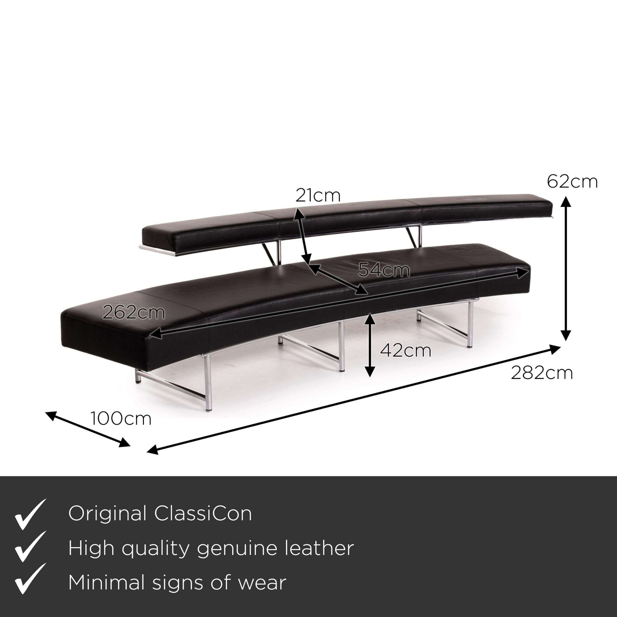 We present to you a ClassiCon Monte Carlo leather sofas black four-seat couch.


 Product measurements in centimeters:
 

Depth 100
Width 282
Height 62
Seat height 42
Rest height 62
Seat depth 54
Seat width 226
Back height 21.
 