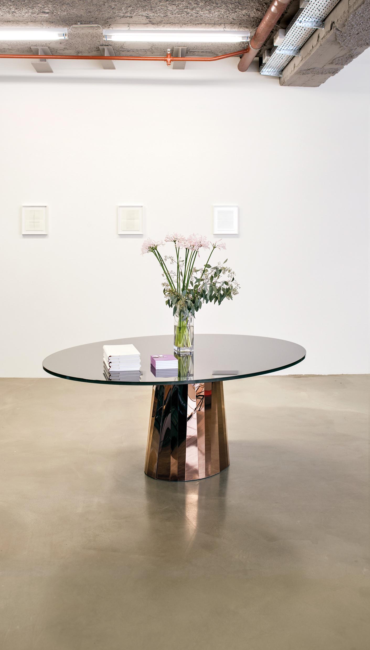 Modern ClassiCon Pli Table in Bronze with Crystal Glass Top by Victoria Wilmotte For Sale