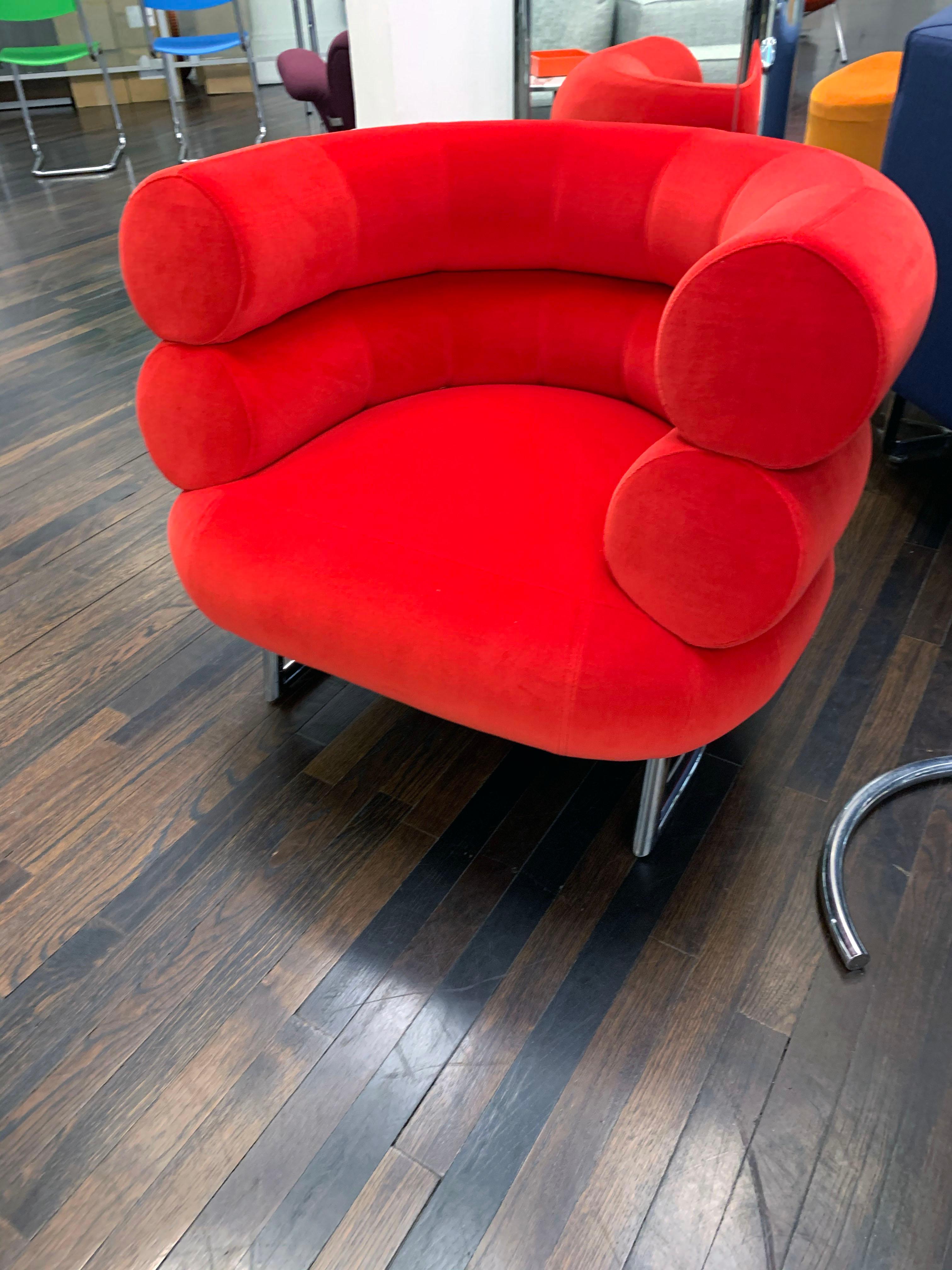 Modern Classicon Red Velvet Bibendum Lounge Chair by Eileen Gray in STOCK For Sale