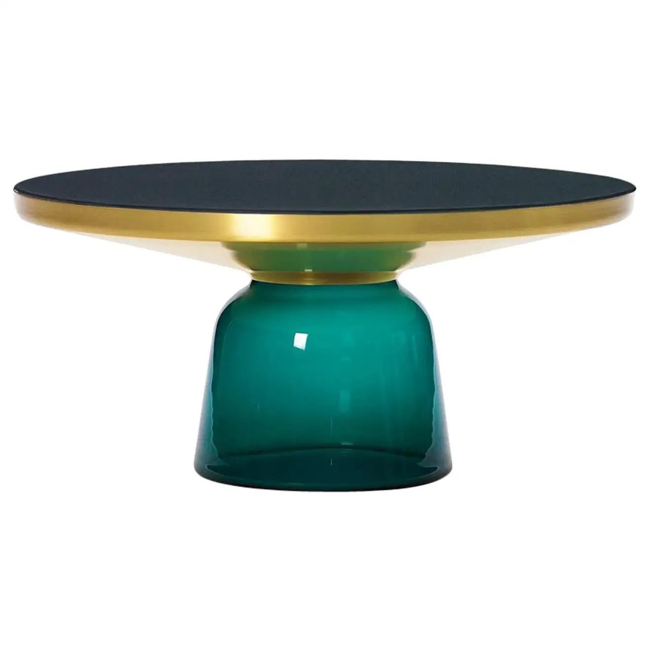 bell side table in quartz grey with brass and the coffee table in emerald with brass

Side Table Dimensions: Ø 50 cm, H 53 cm.

Coffee Table Dimensions
Height: 14.18 in. (36 cm)
Diameter: 29.53 in. (75 cm)