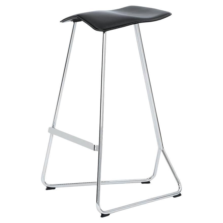 ClassiCon Triton Bar Stool by Clemens Weisshaar, Chrome Steel & Black Leather in vendita