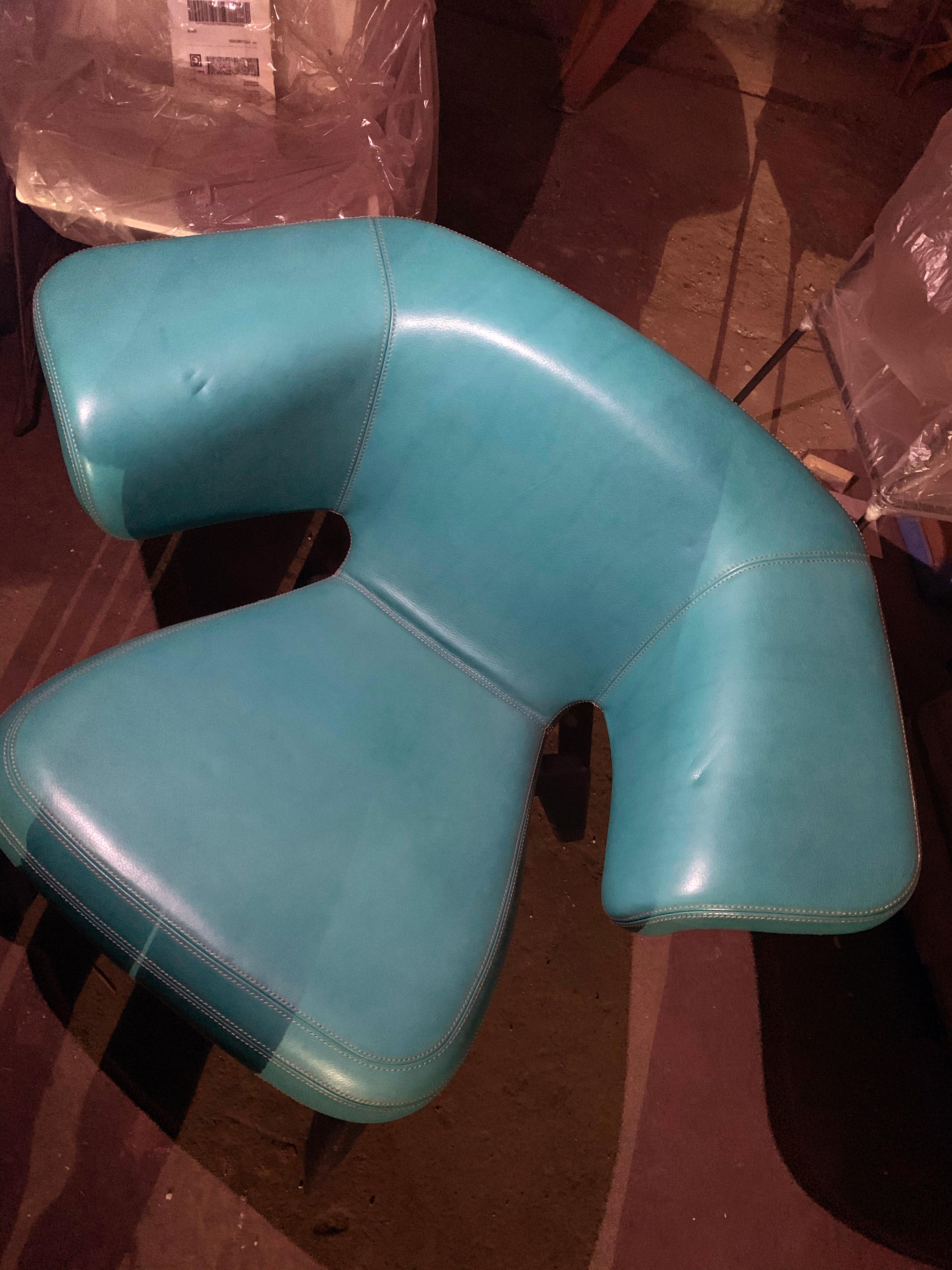 Leather ClassiCon Turquoise Munich Lounge Chair Designed by Sauerbruch Hutton in STOCK For Sale