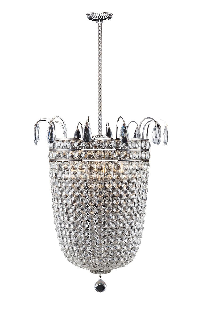 Une silhouette Art Déco classique avec une touche de modernité, cette pièce sans effort jettera une lumière captivante dans une salle à manger ou une entrée. Des rangées de cristaux lumineux taillés à la main par des artisans experts composent la