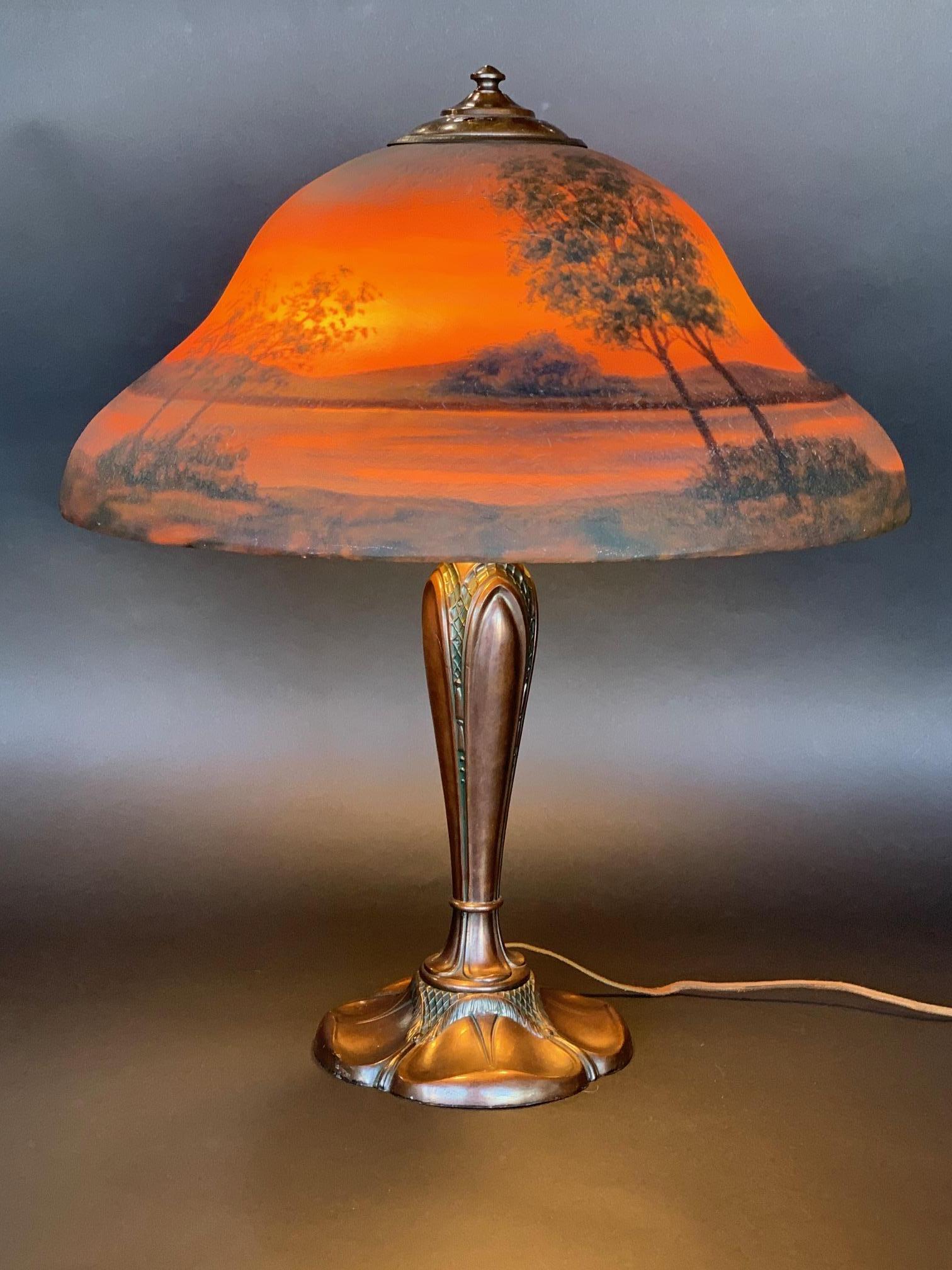 Classique Sunset Landscape Table Lamp, circa 1920 For Sale 5