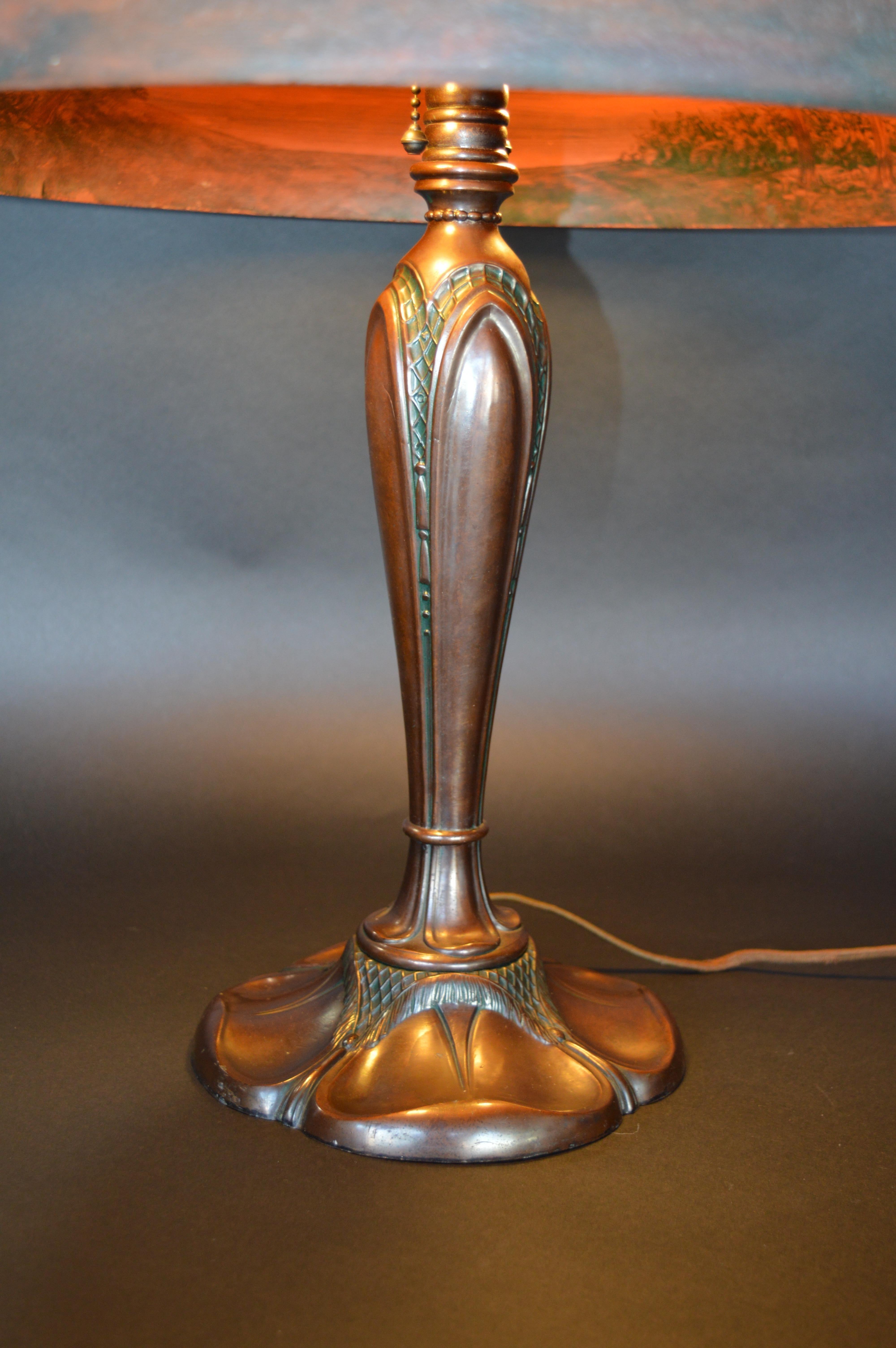 French Classique Sunset Landscape Table Lamp, circa 1920 For Sale