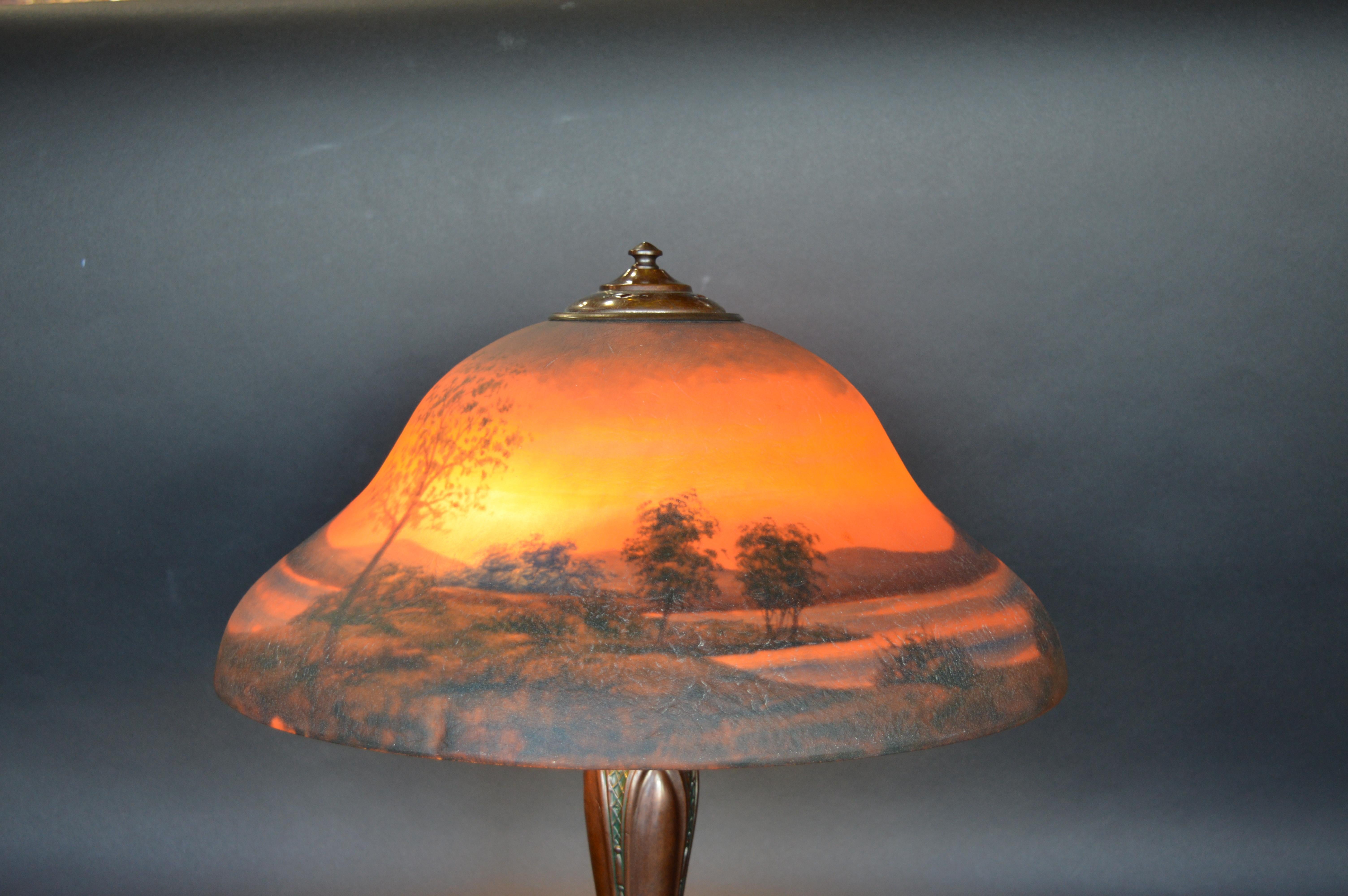 Early 20th Century Classique Sunset Landscape Table Lamp, circa 1920 For Sale