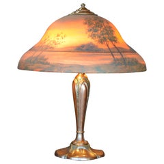 Klassische Tischlampe mit Sonnenuntergang-Landschaft, um 1920