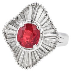 Classis 1960's GIA Ruby 3.91ct Diamond Platinum Elegant Ballerina Ring