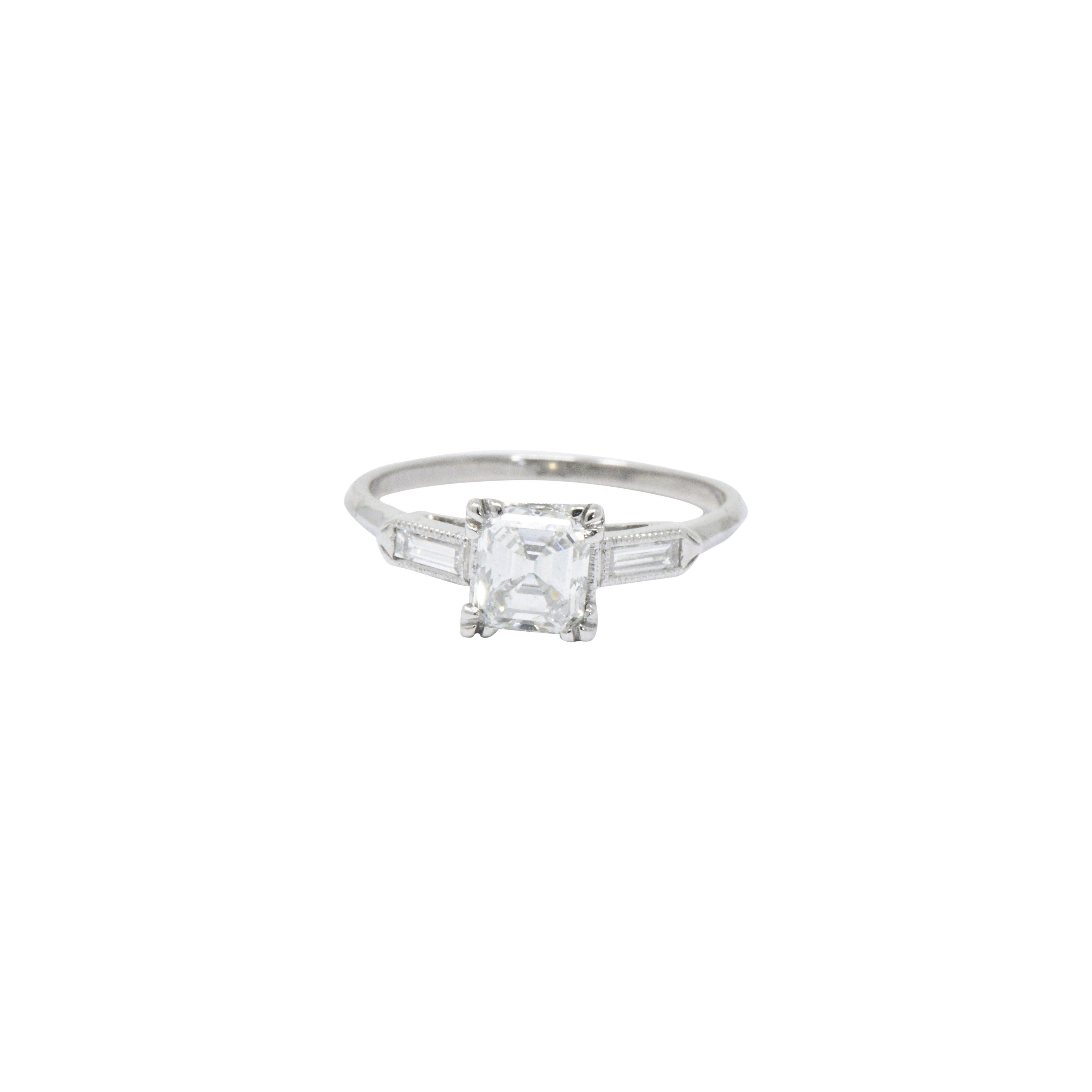 Classy 1.07 CTW Asscher Cut Diamond & Platinum Engagement Alternative Ring GIA 1