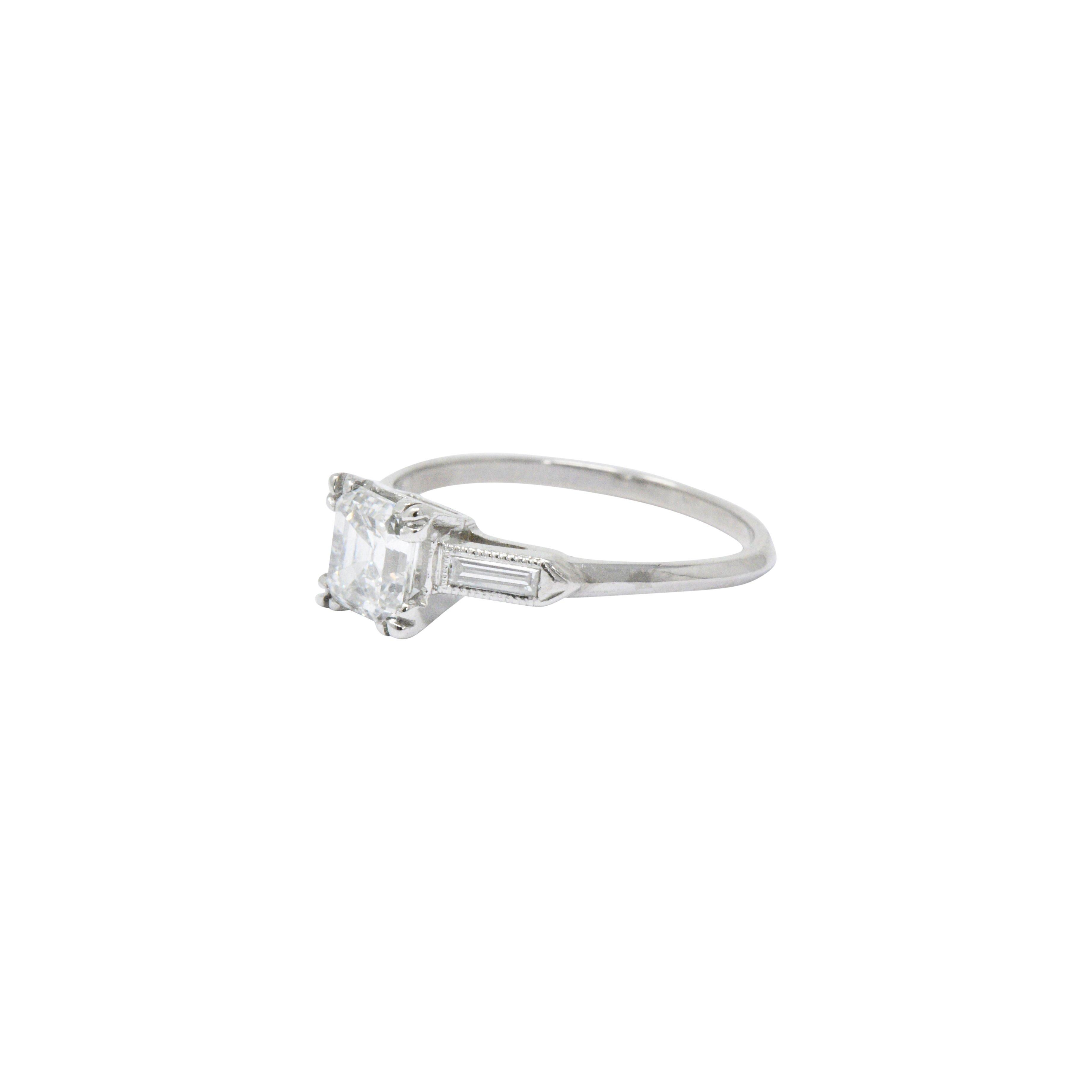 Classy 1.07 CTW Asscher Cut Diamond & Platinum Engagement Alternative Ring GIA 2