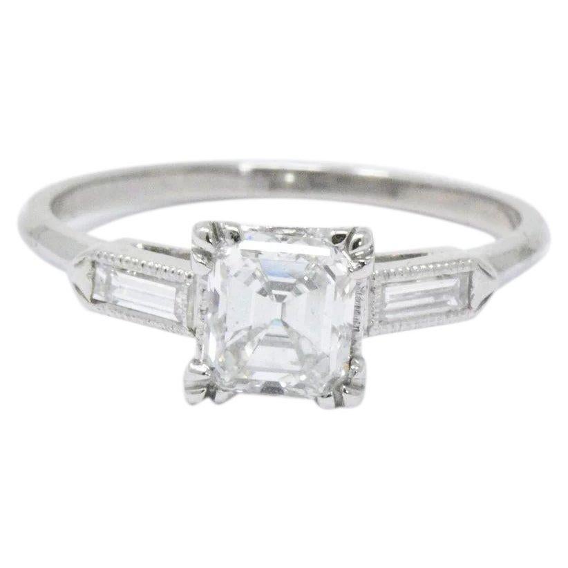 Classy 1.07 CTW Asscher Cut Diamond & Platinum Engagement Alternative Ring GIA