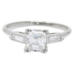 Vintage Classy 1.07 CTW Asscher Cut Diamond & Platinum Engagement Alternative Ring GIA
