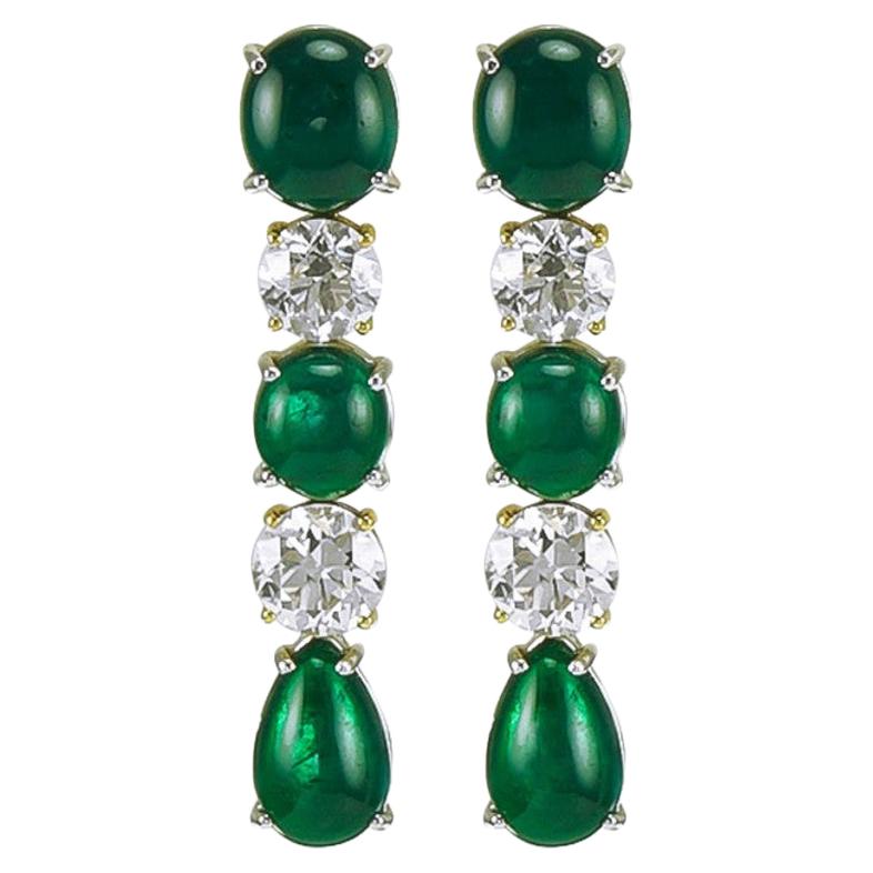 Classy 13.72 Carat Platinum Green Emerald and Diamond Earrings