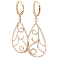 Classy 18k Rose Gold 3ctw Diamond Covered Open Teardrop Long Earrings